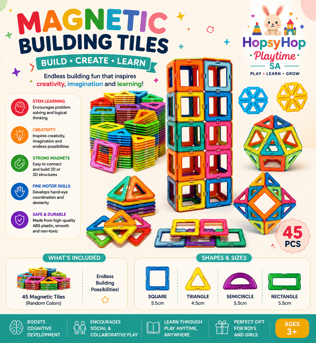 HopsyHop Playtime SA™ Magnetic Building Tiles