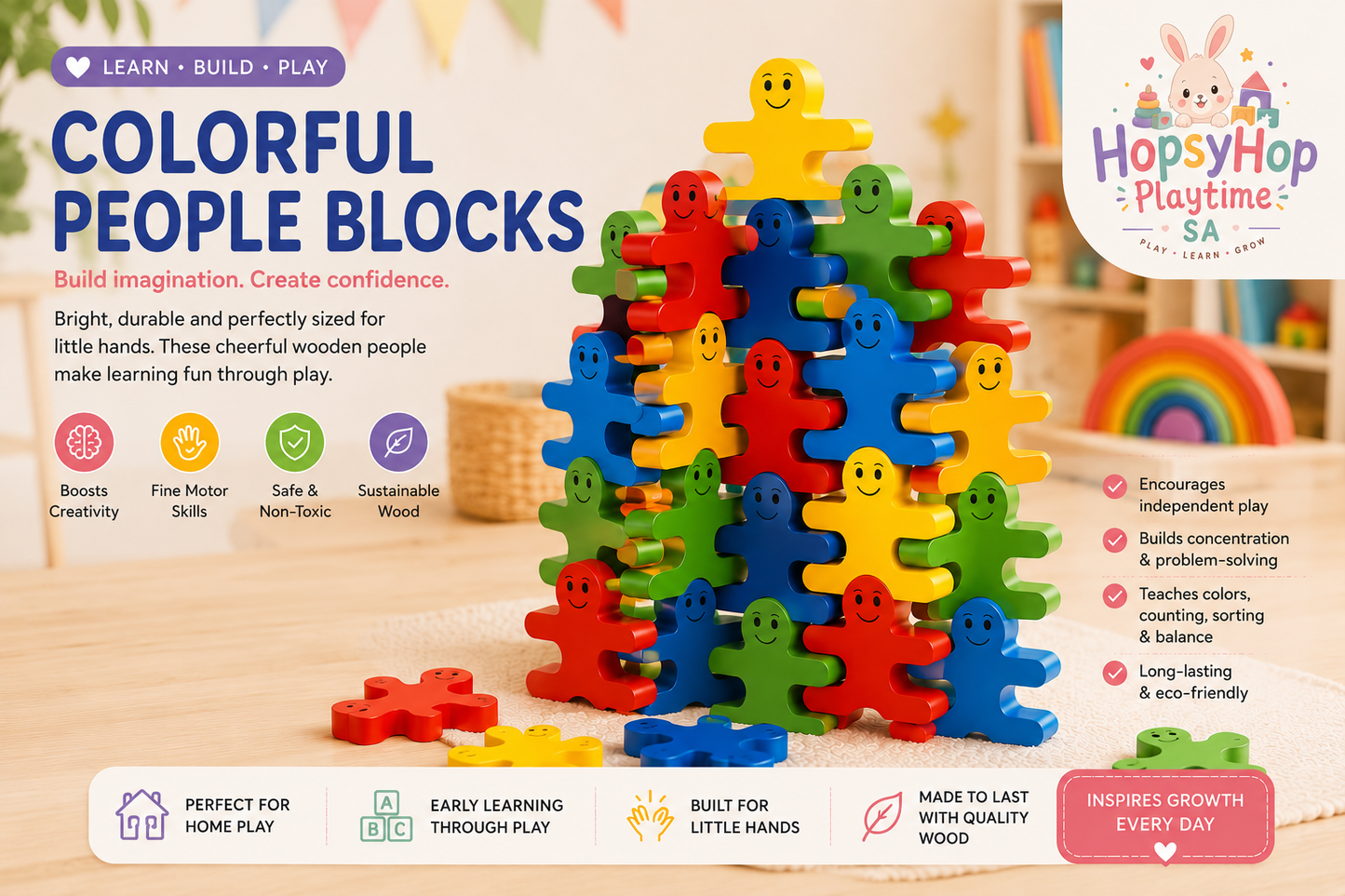 HopsyHop Playtime SA™ Colourful People Blocks