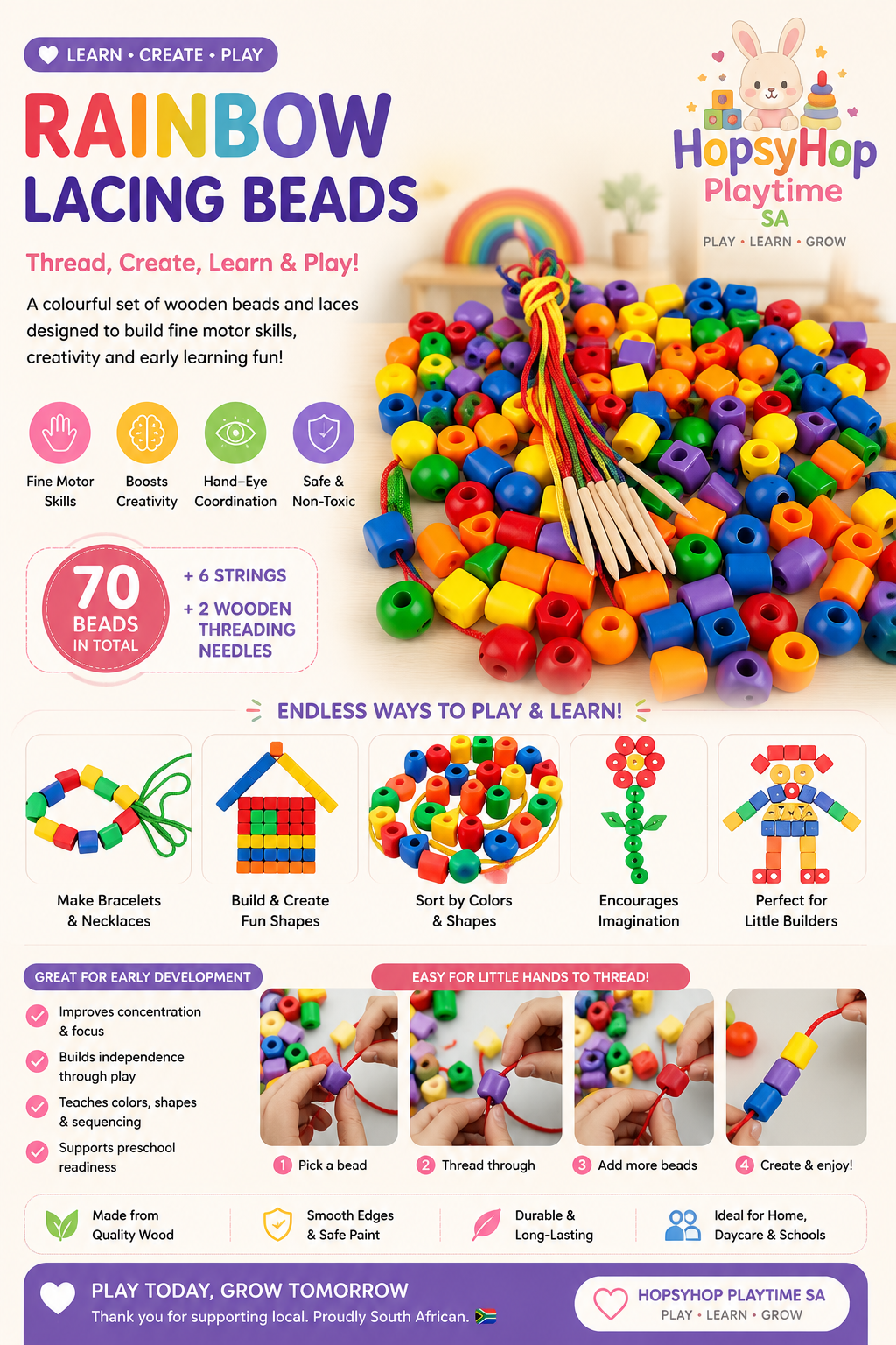 HopsyHop Playtime SA™ Rainbow Lacing Beads